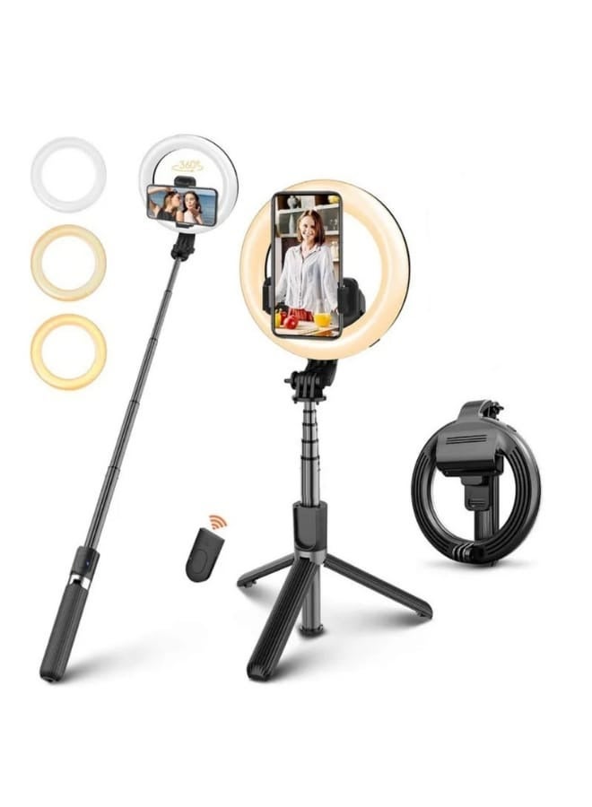 traditious Selfie Ring Light Tripod with Bluetooth Remote (16 cm / 6 Inches) – LED Selfie Stick & Mobile Phone Holder Stand for Live Streaming, Photography, Vlogging & Video Recording - Image 1